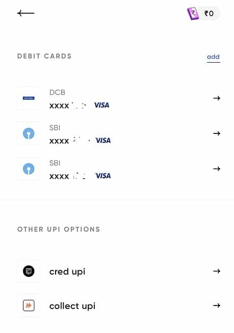 Pay with debit card with CRED